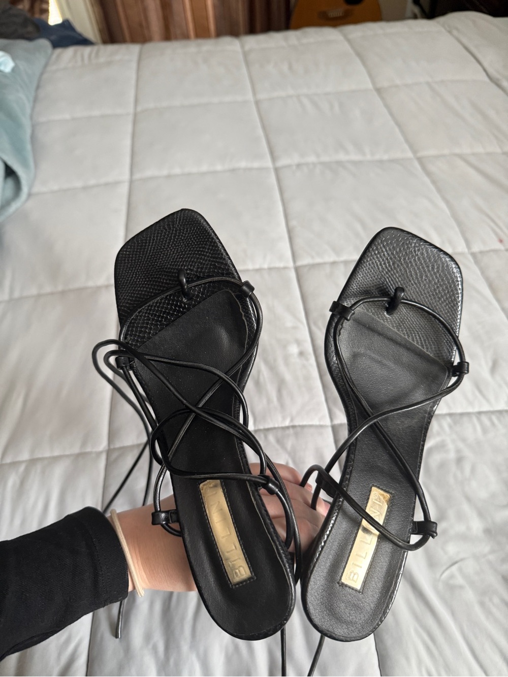 Billini Black Lace-Up Square-Toe Strappy Heels